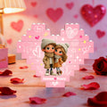 Personalizado Corazón Abrazando Cartoon Character ABS Stand Building Brick Puzzles with Name Room Decor Anniversary Valentine's Day Gift for Couple