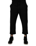 Black Polyester Men Cropped Pants Virgin Wool