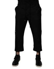 Black Polyester Men Cropped Pants Virgin Wool