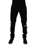 Black Cotton Tattered Skinny Men Denim Jeans Elastane Clothing