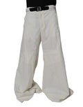 Men's White Mid Waist Wide Leg Pants Polyester