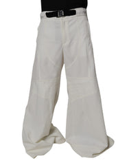 Men's White Mid Waist Wide Leg Pants Polyester