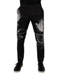 Men's Black Cotton Floral Skinny Dress Pants Elastane