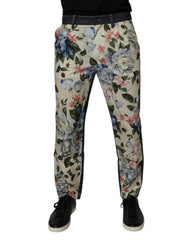 Beige Blue Floral Cotton Men Denim Jeans Clothing