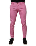 Pink Cotton Slim Fit Men Dress Formal Pants Elastane