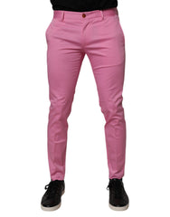 Pink Cotton Slim Fit Men Dress Formal Pants Elastane