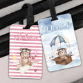 Etiqueta de equipaje personalizada en acuarela con el nombre de un simpático osito piloto Accesorios de viaje Regalo de cumpleaños para niños Niñas