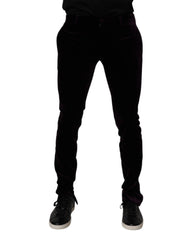 Violet Velvet Cotton Men Dress Formal Pants Elastane