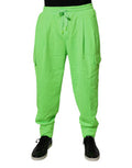Neon Green Cargo Jogger Men Sweatpants Pants Polyester