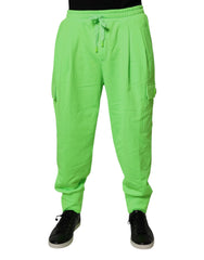 Neon Green Cargo Jogger Men Sweatpants Pants Polyester