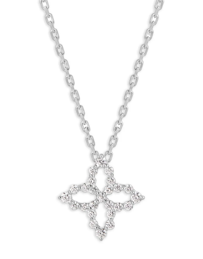 Roberto Coin Pavé-Set Diamond Quatrefoil Necklace — Silver