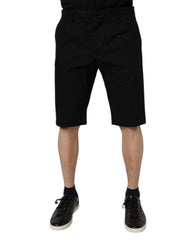 Men's Black Cotton Stretch Mid Waist Bermuda Shorts Elastane