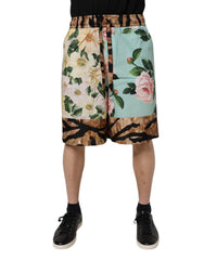 Multicolor Floral Print Men Bermuda Shorts Cotton Silk