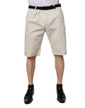 Men's Beige Cotton Stretch Mid Waist Bermuda Shorts Elastane