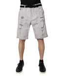 Light Gray Tattered Men Denim Bermuda Shorts Cotton Elastane