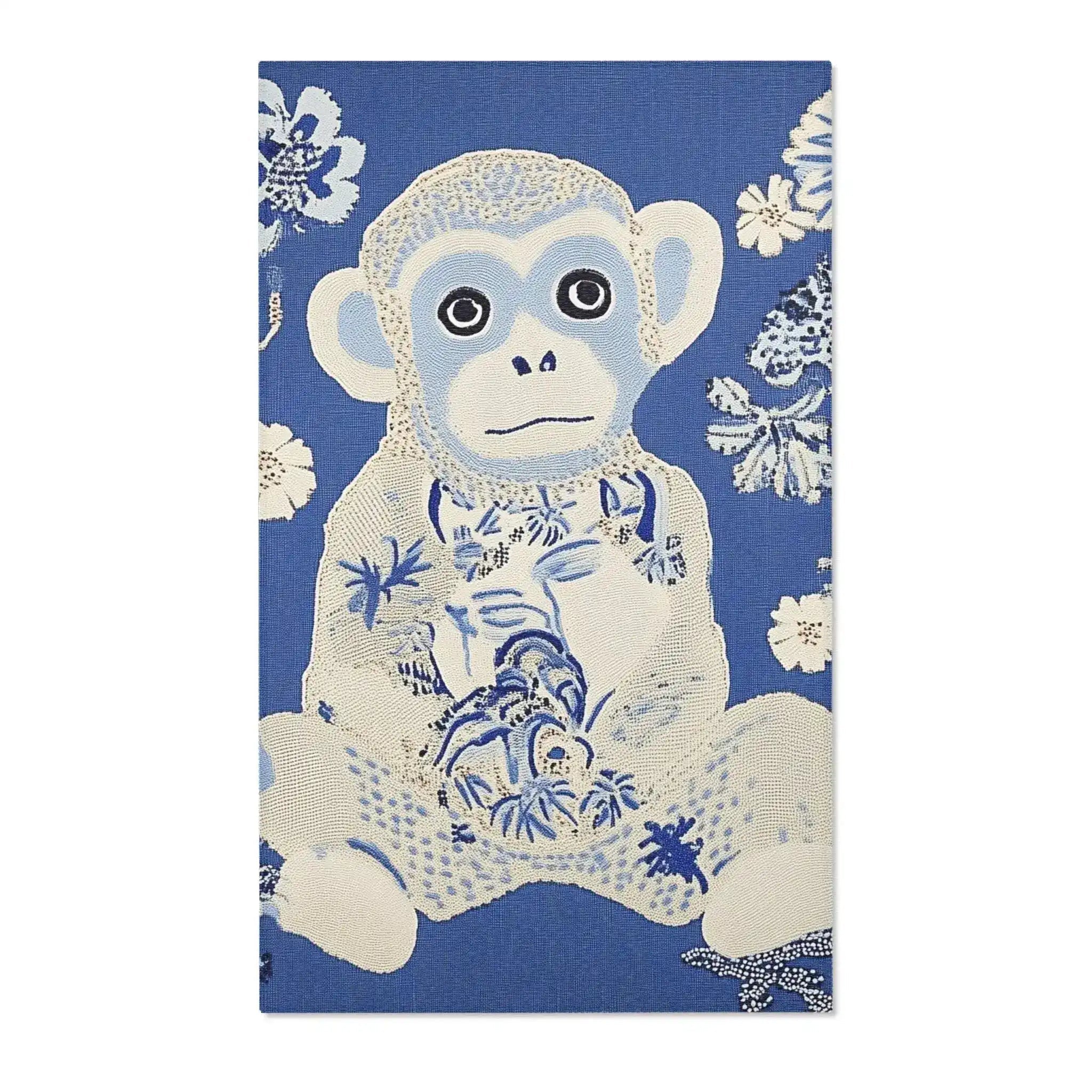 Blue Chinoiserie Monkey Accent Rug