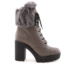 Women's Beige Eco Leather Lace-Up Boots
