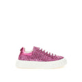 Women's Fuchsia Fabric And Leather Low Top Sneakers