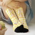 Calcetines personalizados para niños con conejito de Pascua, diseño de cuadros de flores, con nombre, para uso diario, regalo de Pascua para la familia de niños
