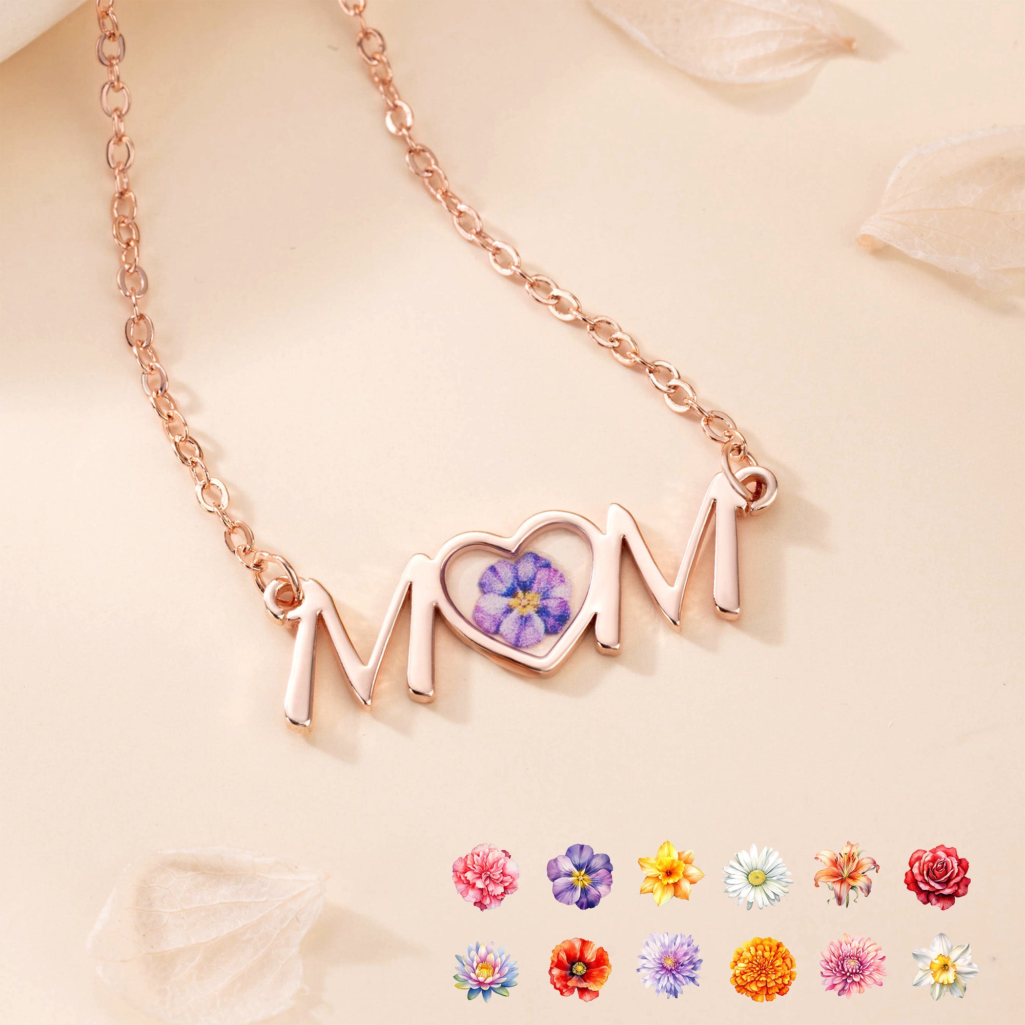 Personalizada Corazón Nacimiento Flor Mamá Collar Dainty Joyería Cumpleaños Aniversario Regalo de Navidad para las mujeres