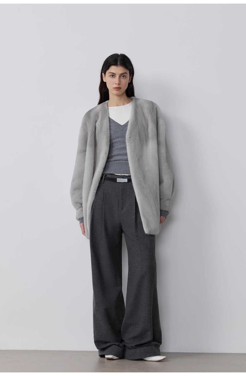 Commuting Rules Worsted Wool Blend Waistless Raw Edge Wide Leg Pants Slimming Scimitar Casual Pants