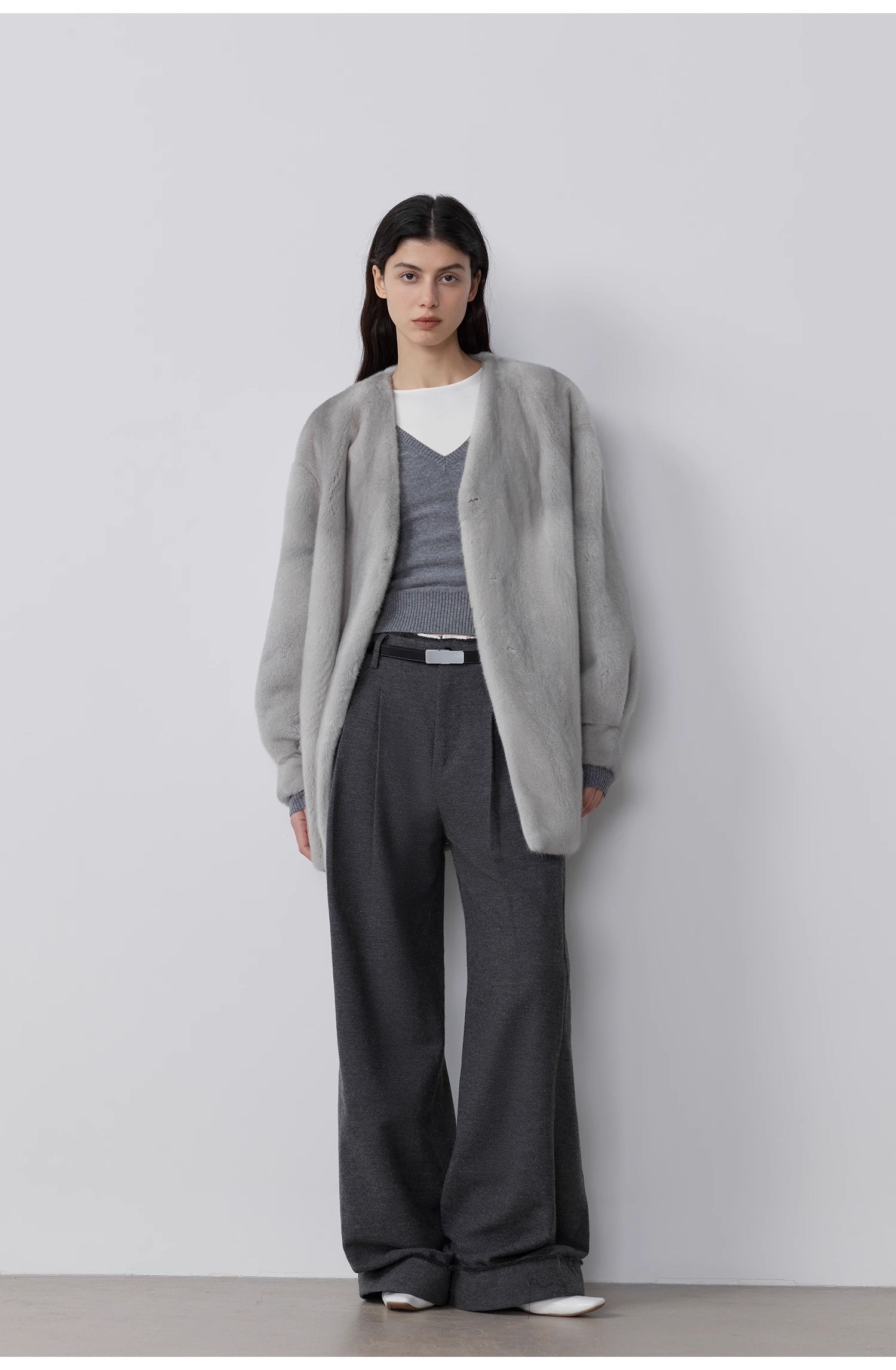 Commuting Rules Worsted Wool Blend Waistless Raw Edge Wide Leg Pants Slimming Scimitar Casual Pants