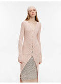 Soft Spring Formula Luxury brand same version cotton and linen fancy yarn knitted V-neck curling design straight long cardigan