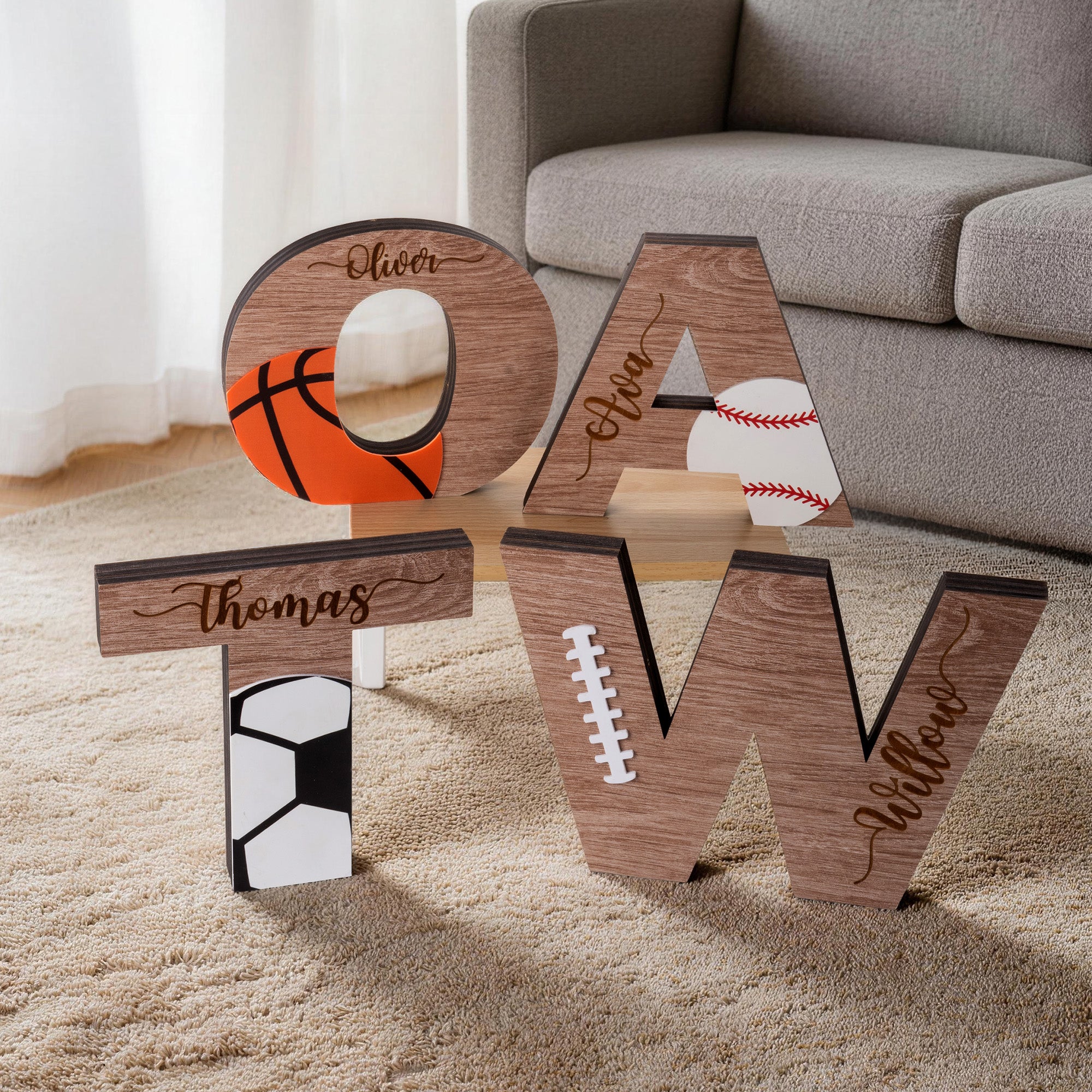 Pelota deportiva personalizada en forma de letra Decoración de escritorio con nombre Decoración para el hogar Regalo de graduación de fin de temporada para jugador amante de los deportes