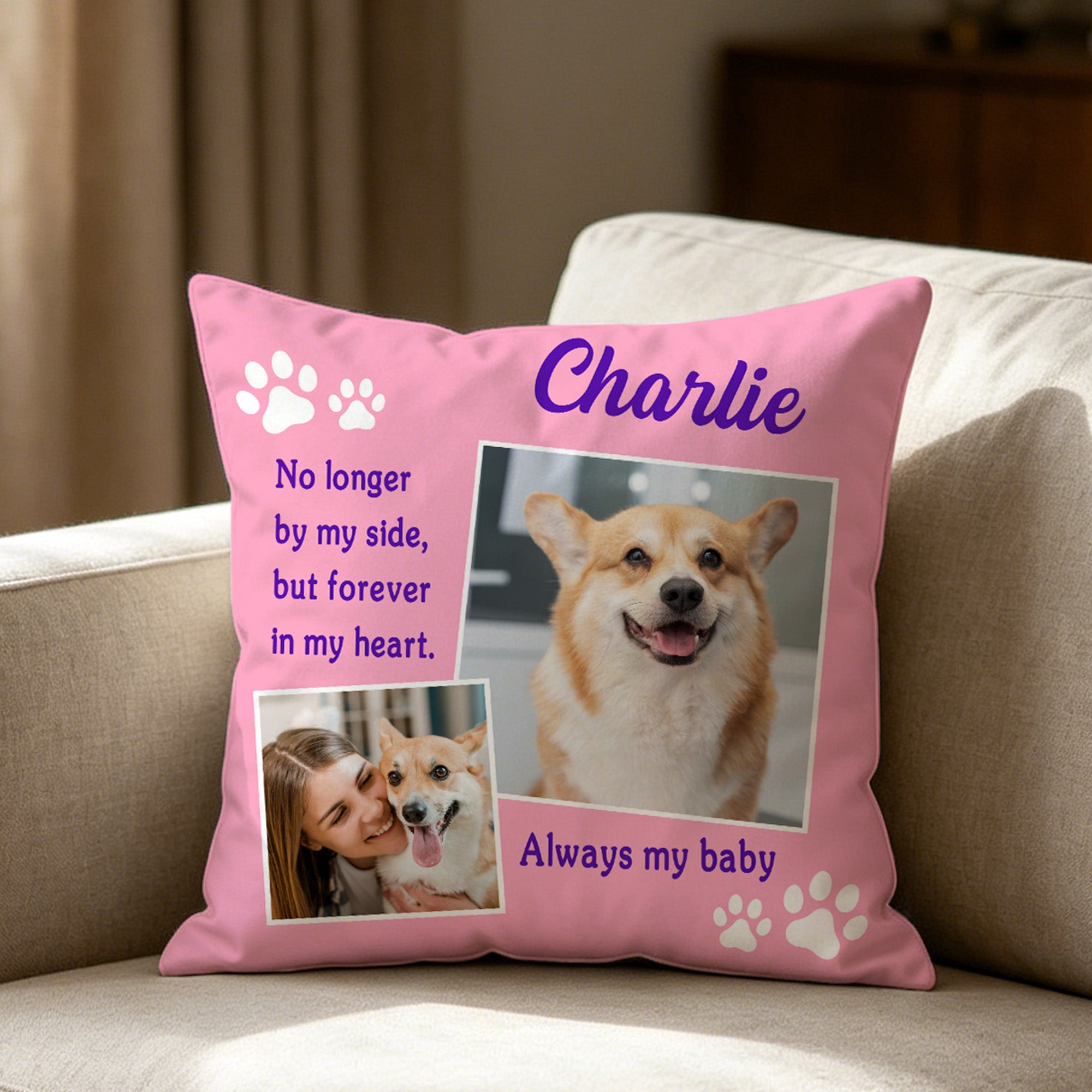 Funda de cojín personalizada con nombre y texto para mascota, decoración del hogar, regalo conmemorativo para amantes de las mascotas.