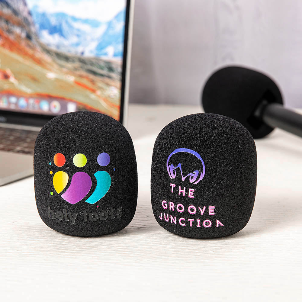 Funda de espuma para micrófono personalizada con foto Logo Set de 2 Regalo de cumpleaños para creadores Anfitriones