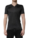 Men's Dark Gray Silk V-Neck Short Sleeves T-Shirt