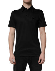 Men's Dg Logo Embroidered Polo Black Polyester Modal