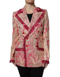 Women's Pink Gold Jacquard Nylon Coat Blazer Jacket And Clothing