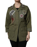 Women's Military Green Queen Embellished Coat Jacket Cotton Clothing