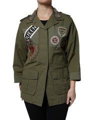 Women's Military Green Queen Embellished Coat Jacket Cotton Clothing