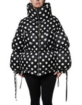 Women's Black White Polka Dot Full Zip Puffer Jacket And Nylon Clothing