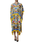 Women's Multicolor Majolica Kaftan Short Sleeves Maxi Dress Silk Rayon Elastane