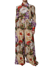 Women's Multicolor Floral Wide Leg Jumpsuit Dress Silk