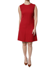 Women's Red Wool Sleeveless Knee Length A-Line Dress
