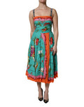 Women's Multicolor Printed Silk Sleeveless Midi Dress Elastane