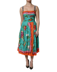 Women's Multicolor Printed Silk Sleeveless Midi Dress Elastane