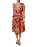 Women's Multicolor Floral Silk V-Neck Chiffon Dress