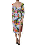 Women's Multicolor Floral Side Slit Midi Dress Viscose Elastane