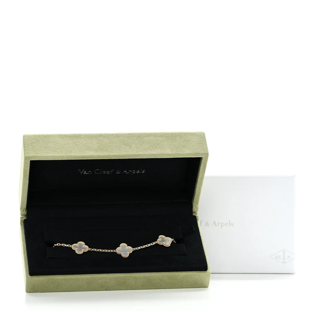 Van Cleef & Arpels 18K Yellow Gold Mother of Pearl 5 Motifs Vintage Alhambra Bracelet