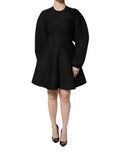 Women's Black Cotton Long Sleeves A-Line Mini Dress Viscose Nylon Elastane