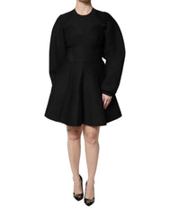 Women's Black Cotton Long Sleeves A-Line Mini Dress Viscose Nylon Elastane