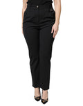 Women's Black Polyester High Waist Dress Pants Virgin Wool Elastane