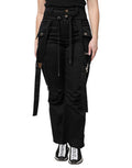 Women's Black Cotton High Waist Cargo Pants Elastane
