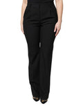 Women's Black Wool High Waist Boot Cut Dress Pants Virgin Elastane