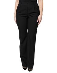 Women's Black Wool High Waist Boot Cut Dress Pants Virgin Elastane